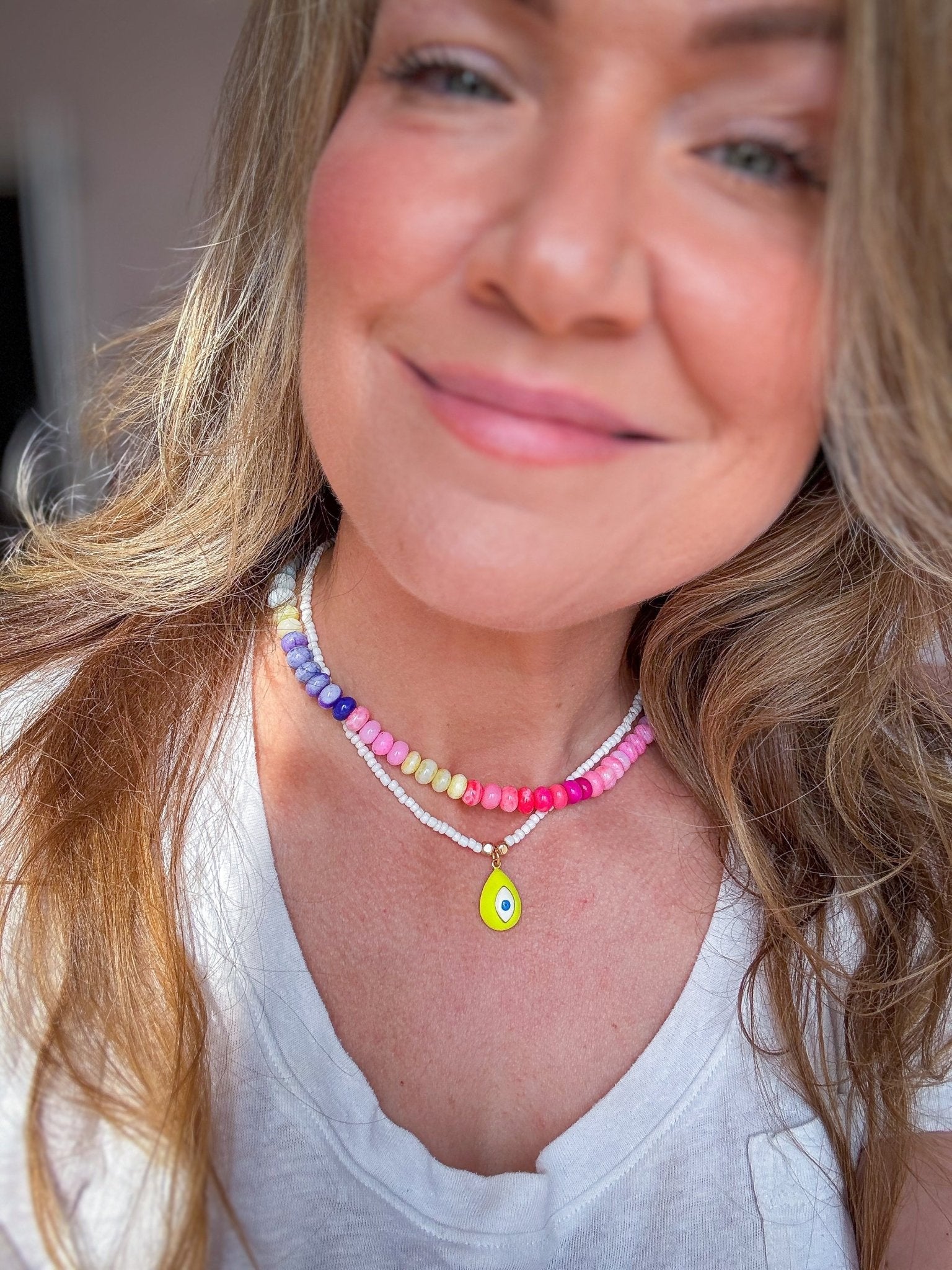 Beaded Opal Necklace | Neon Sundowner - Bombaby