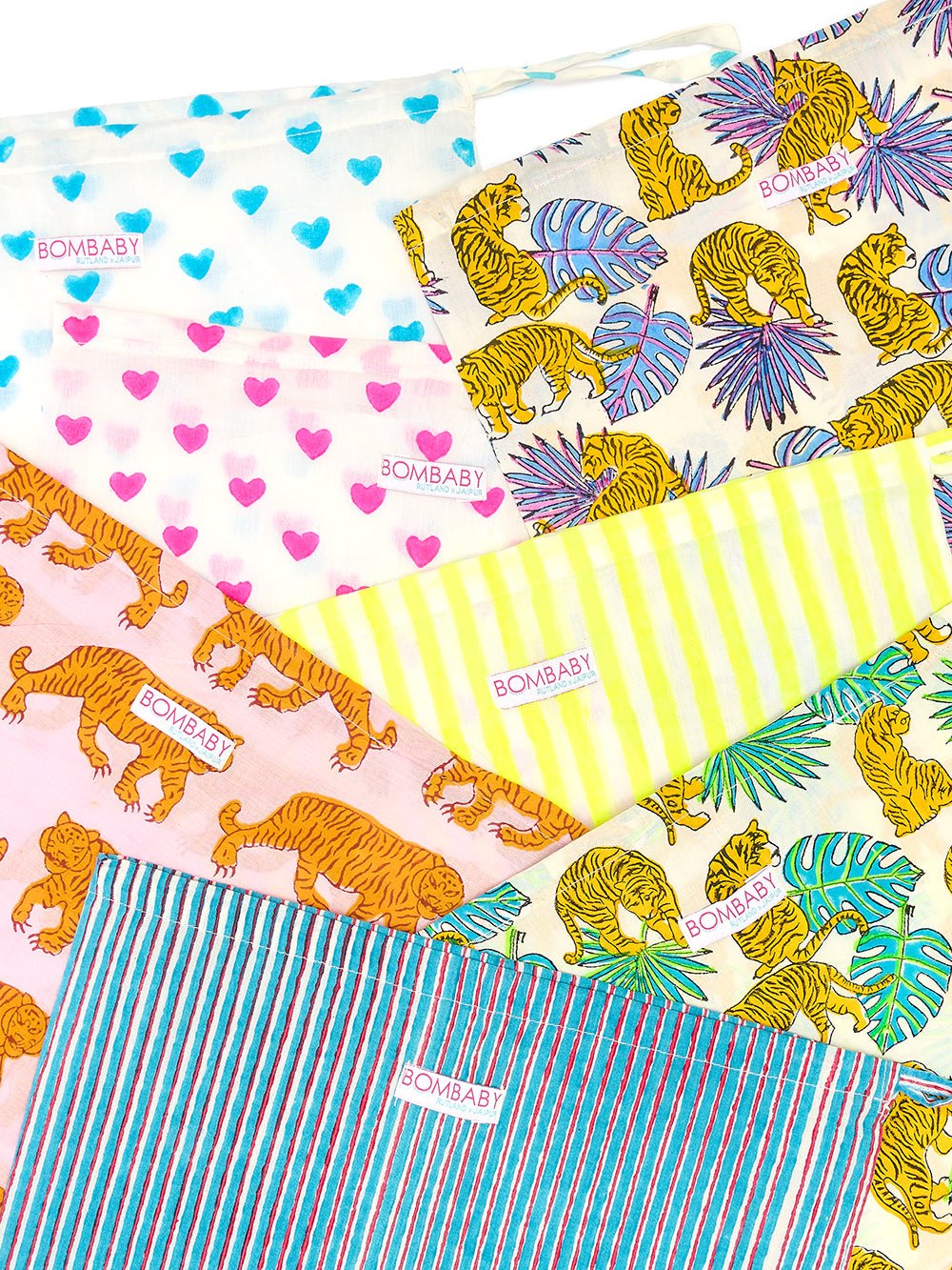 Block Print Drawstring Bags - Bombaby