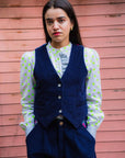 Cord Block Print Waistcoat | Midnight Navy - Bombaby