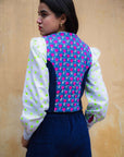 Cord Block Print Waistcoat | Midnight Navy - Bombaby