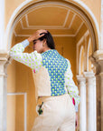Cord Block Print Waistcoat | Pearl - Bombaby