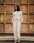 Cord Block Print Waistcoat | Pearl - Bombaby