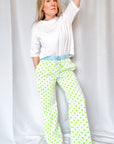 Customised Wide - Leg Pants | Neon Green Hearts - Bombaby