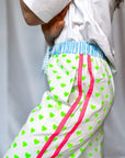 Customised Wide - Leg Pants | Neon Green Hearts - Bombaby