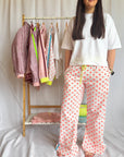 Customised Wide - Leg Pants | Neon Orange Hearts - Bombaby