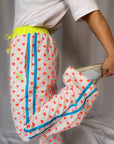 Customised Wide - Leg Pants | Neon Orange Hearts - Bombaby