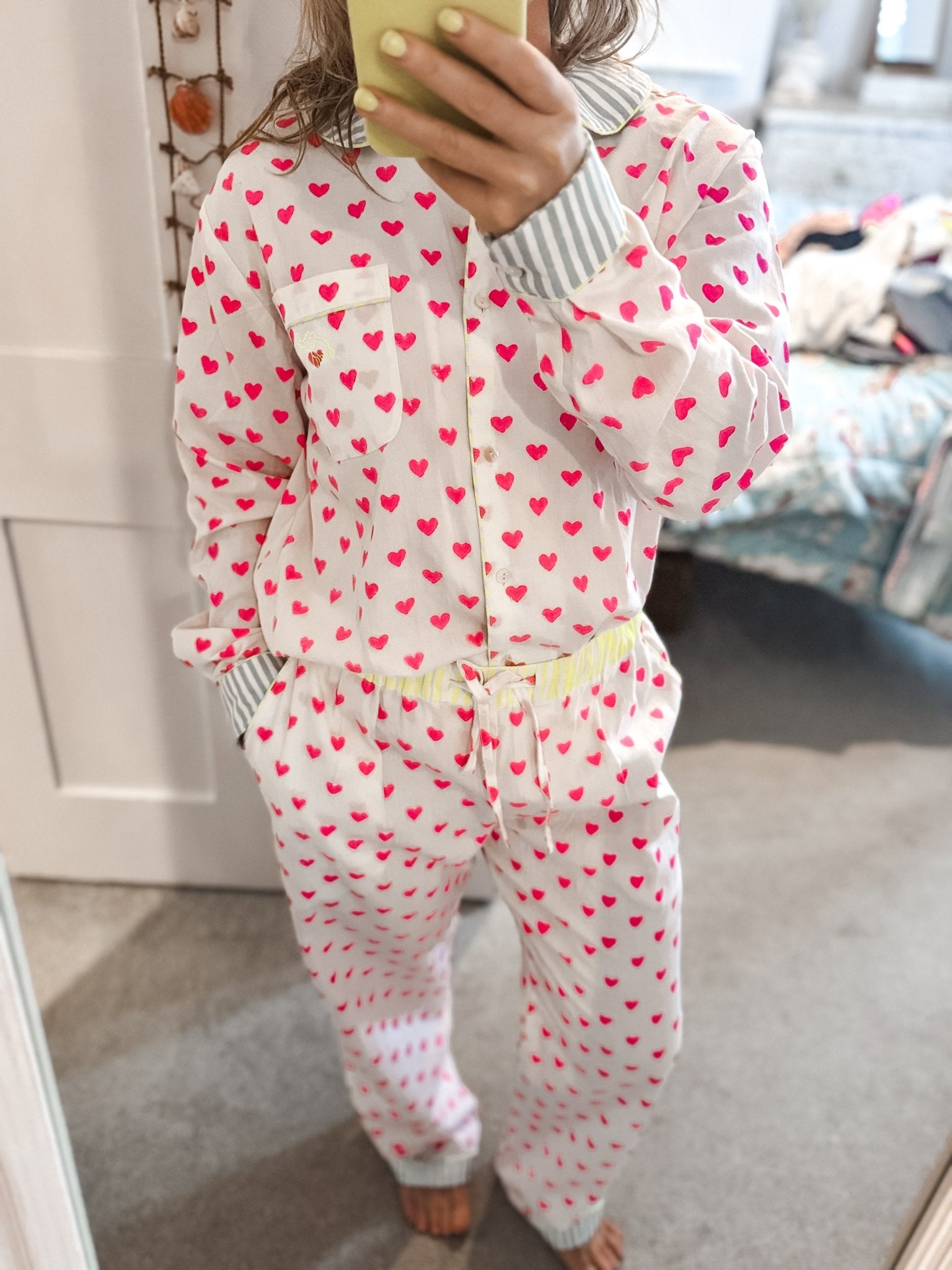 GOTS Organic Twill Pyjamas | Pink Hearts - Bombaby