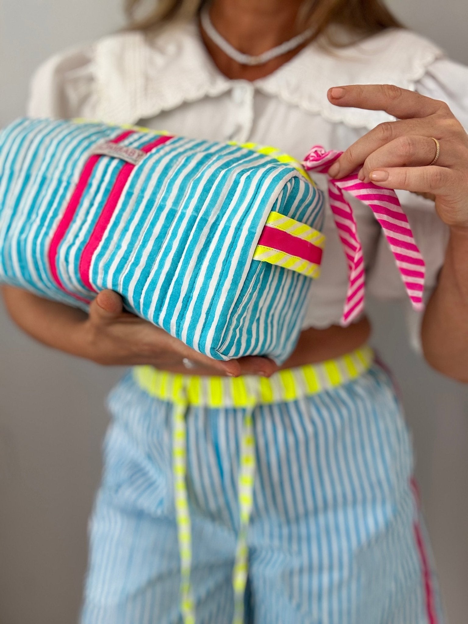 Handmade Block Print Quilted Wash Bag | Malibu Pop - Bombaby