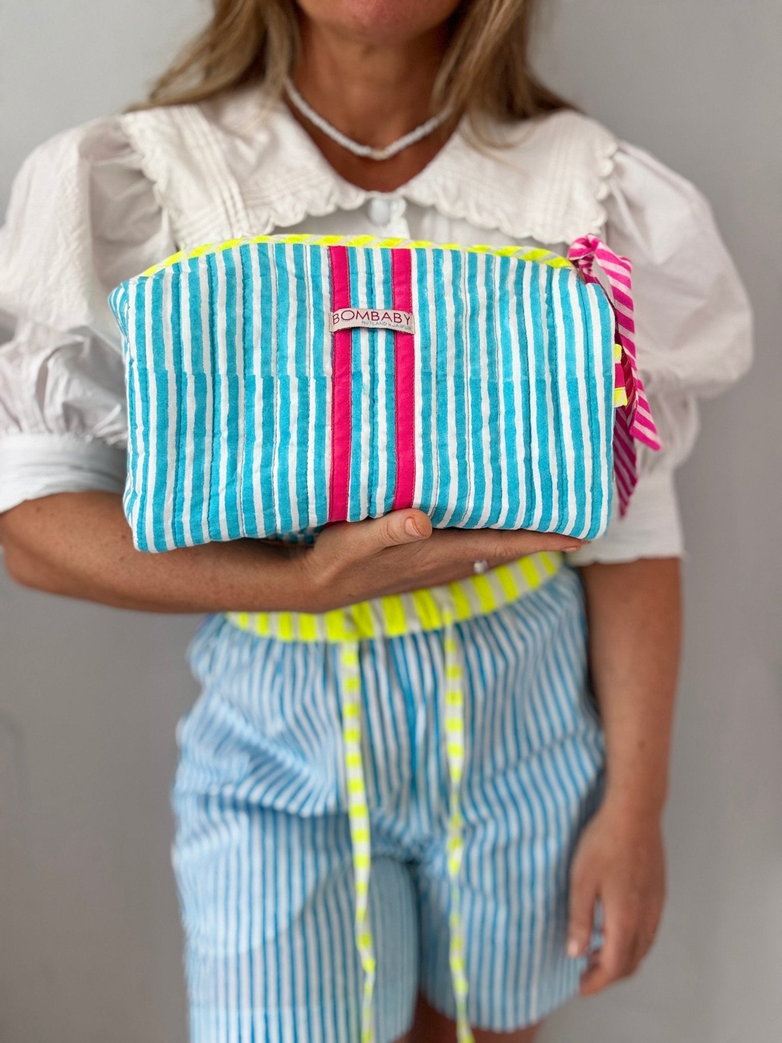 Handmade Block Print Quilted Wash Bag | Malibu Pop - Bombaby