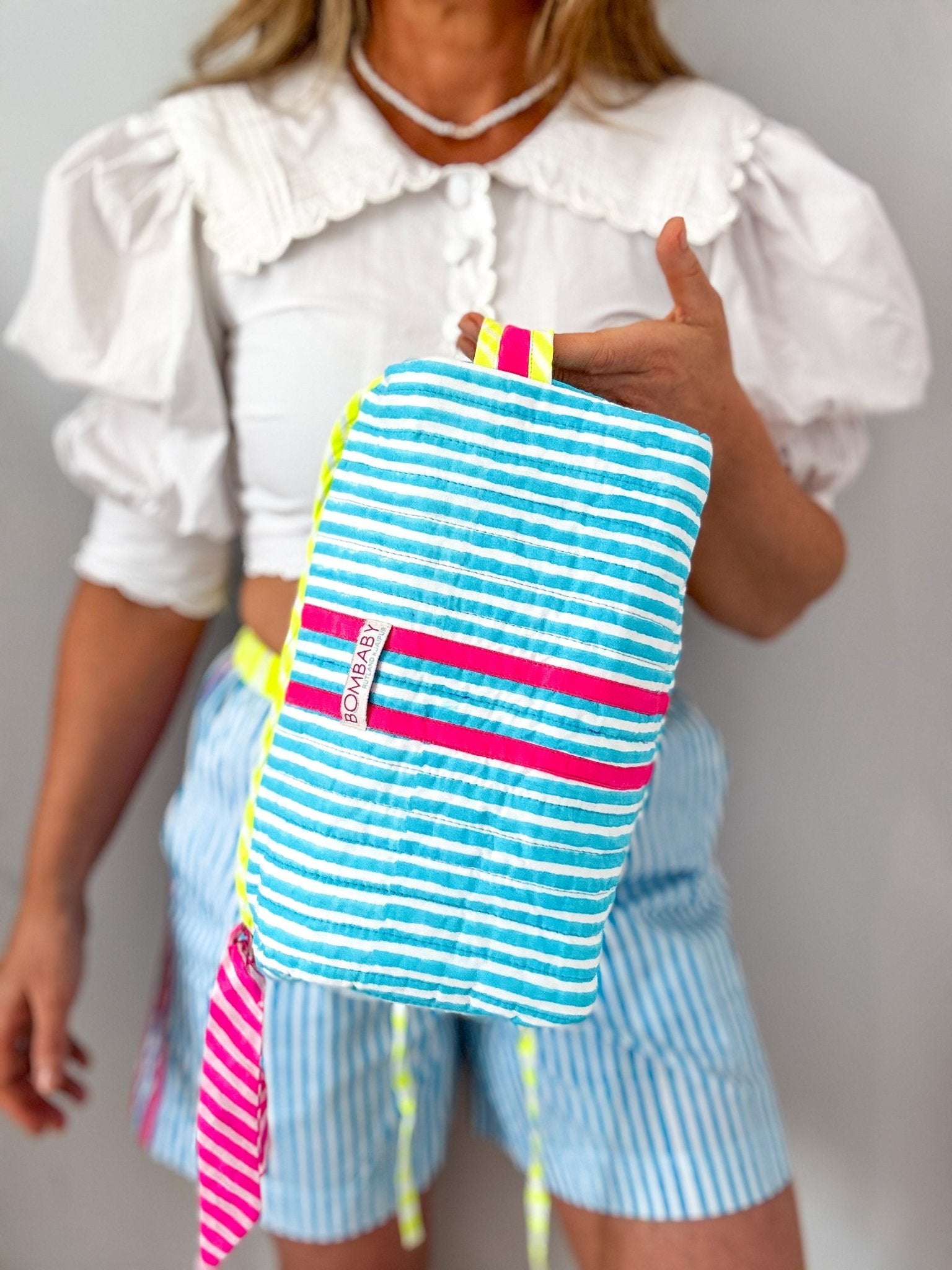 Handmade Block Print Quilted Wash Bag | Malibu Pop - Bombaby