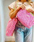 Handmade Block Print Quilted Wash Bag | Neon Pink - Bombaby