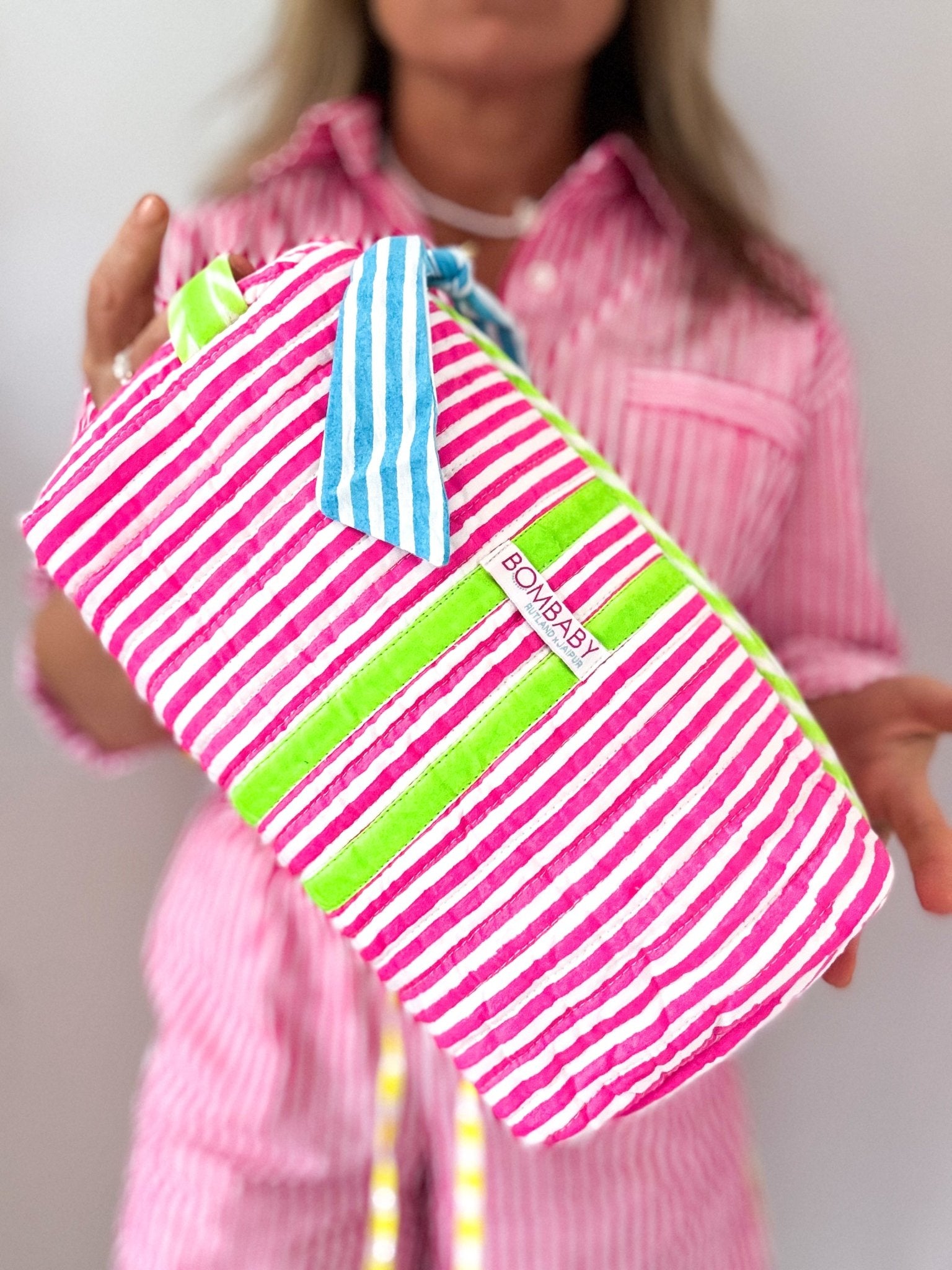 Handmade Block Print Quilted Wash Bag | Sugar Rush - Bombaby