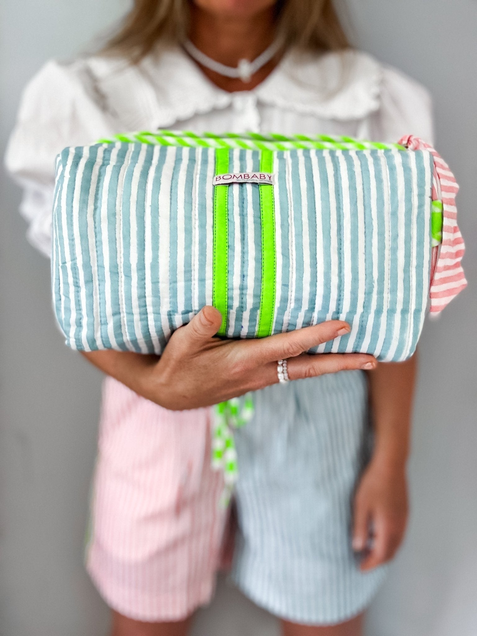 Handmade Block Print Quilted Wash Bag | Sunwashed - Bombaby