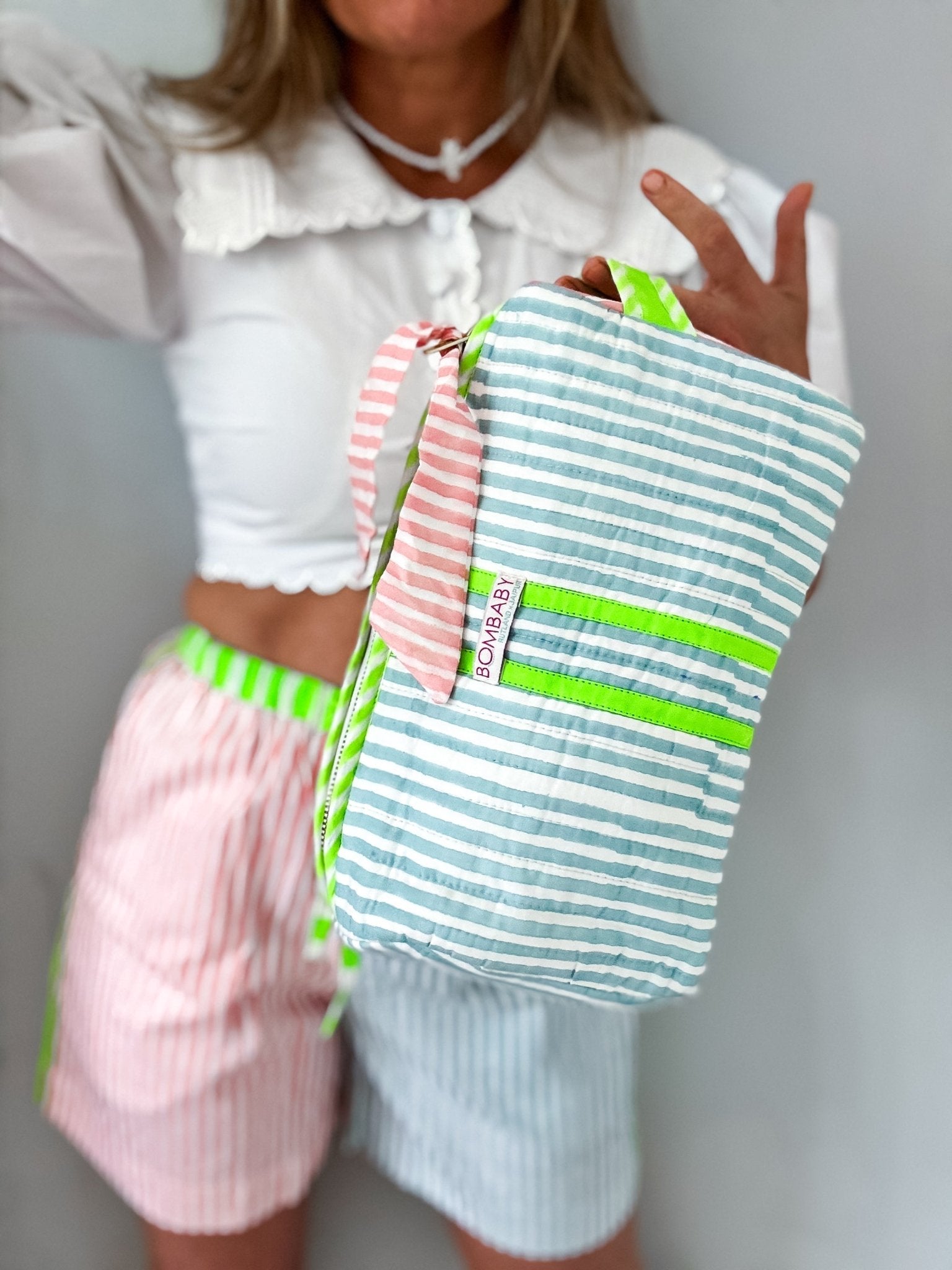 Handmade Block Print Quilted Wash Bag | Sunwashed - Bombaby