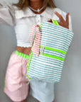 Handmade Block Print Quilted Wash Bag | Sunwashed - Bombaby