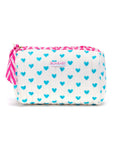 Handmade Quilted Block Print Wash Bag | Blue Hearts - Bombaby