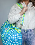 Malibu Blue Check | Quilted Weekend Bag - Bombaby