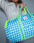 Malibu Blue Check | Quilted Weekend Bag - Bombaby