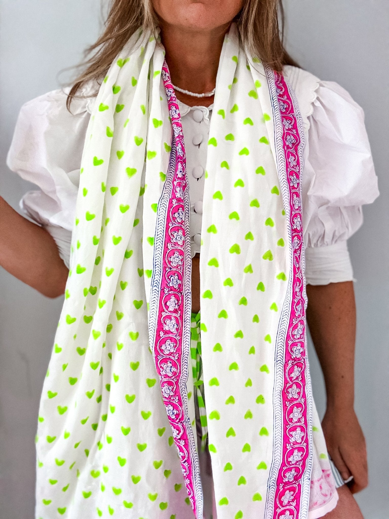 Oversized Handprinted Scarf | Wild Lime - Bombaby