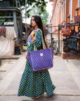 Oversized Quilted Tote Bag | Neon Pink Floral - Bombaby