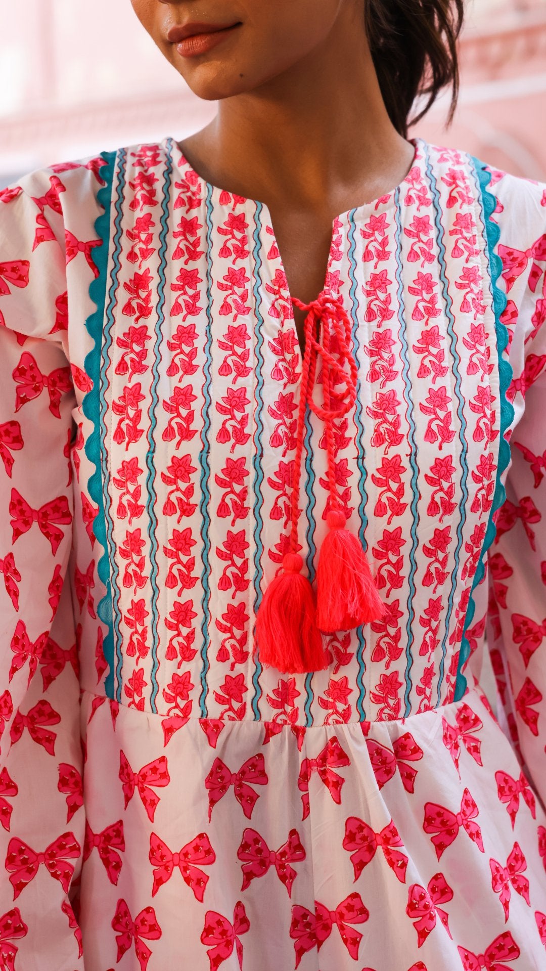 Quilted Jumpsuit | Neon Pink Bows - Bombaby