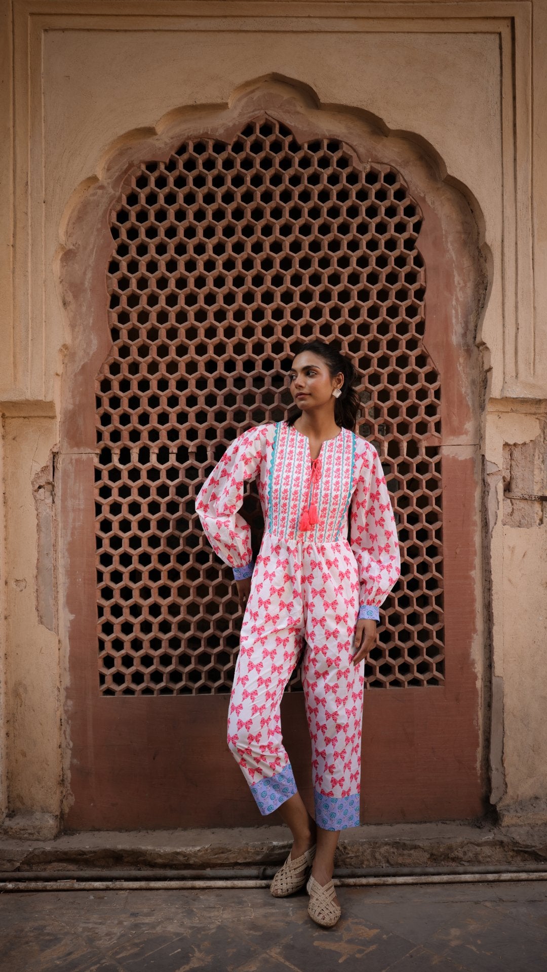 Quilted Jumpsuit | Neon Pink Bows - Bombaby