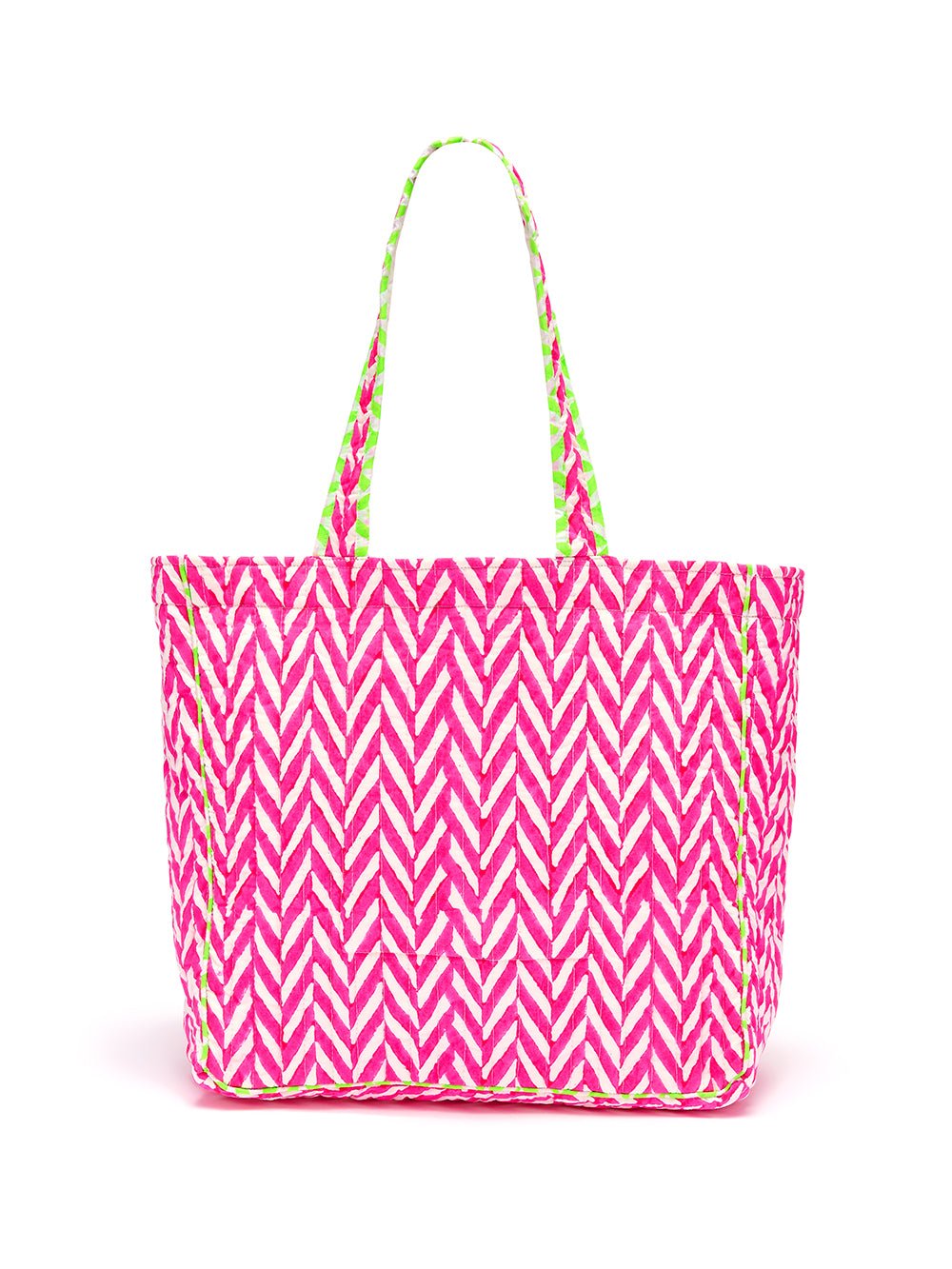 Neon Pink Tote Bag Handmade Block Print Bag Bombaby