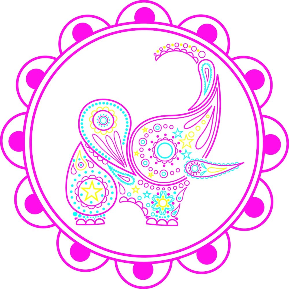 Bombaby indian elephant neon pink logo. Rutland x Jaipur.
