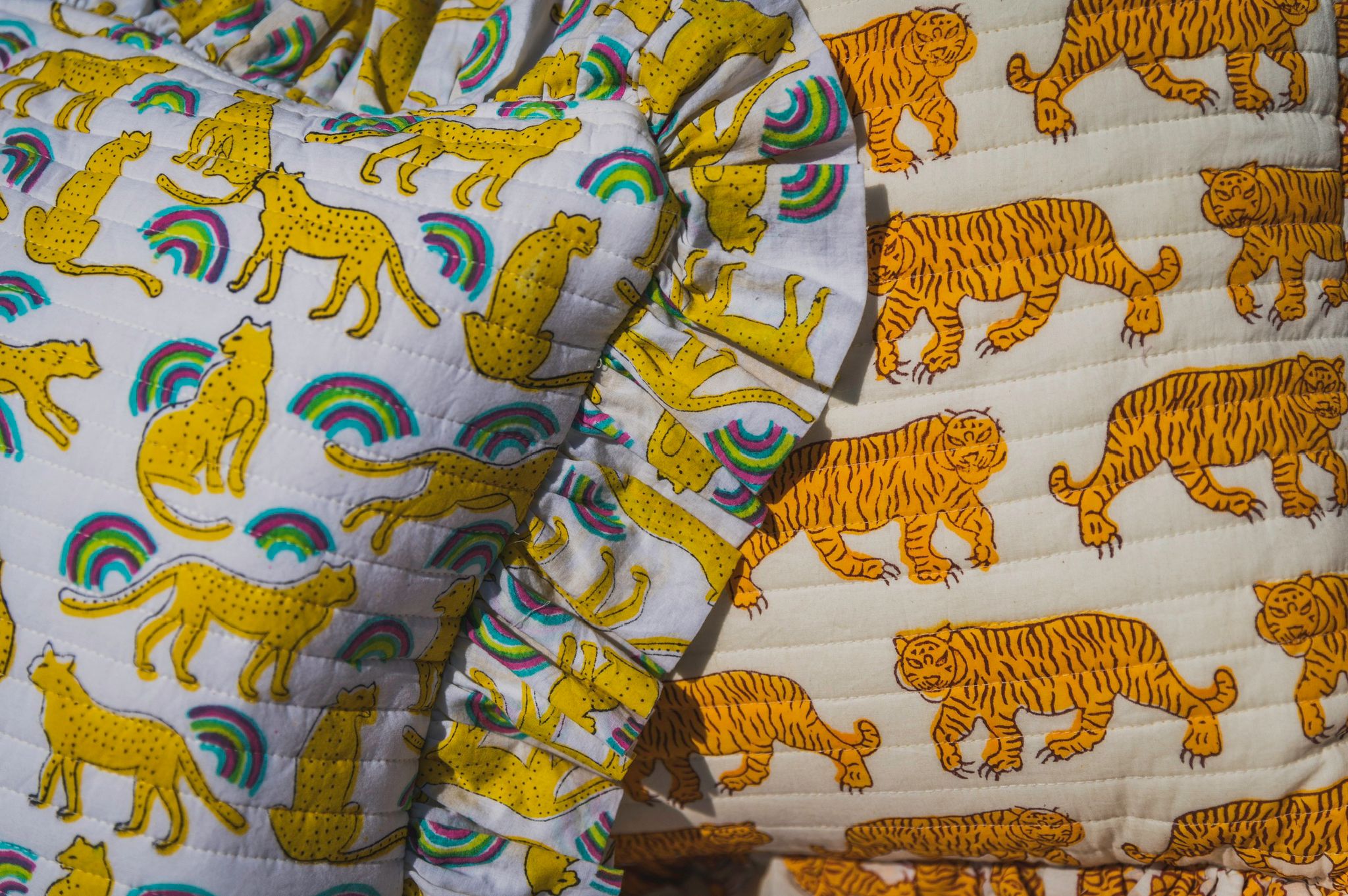 block print animal quilted cushion bombaby