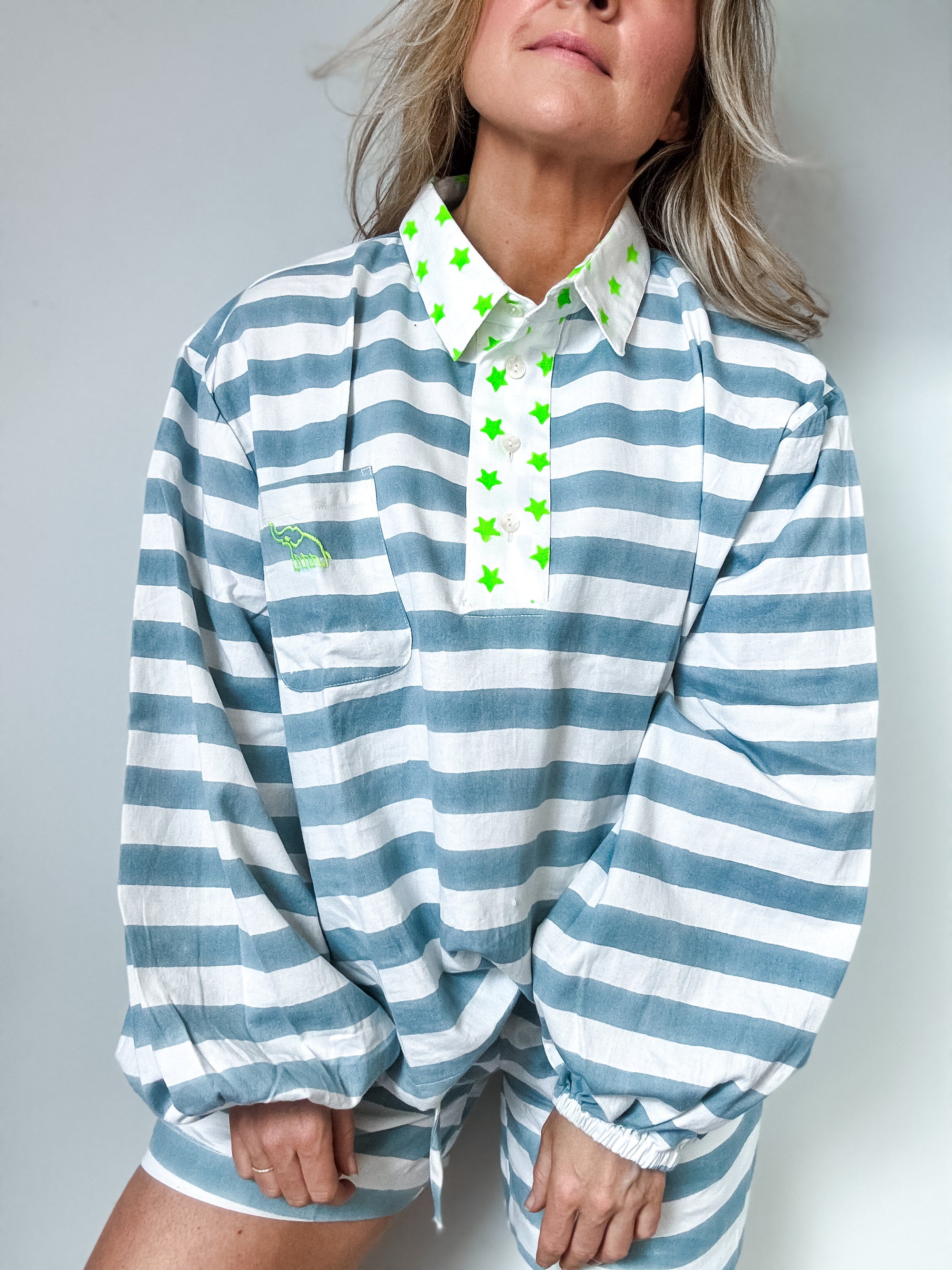 Twill Rugby Blouse | Mykonos Blue