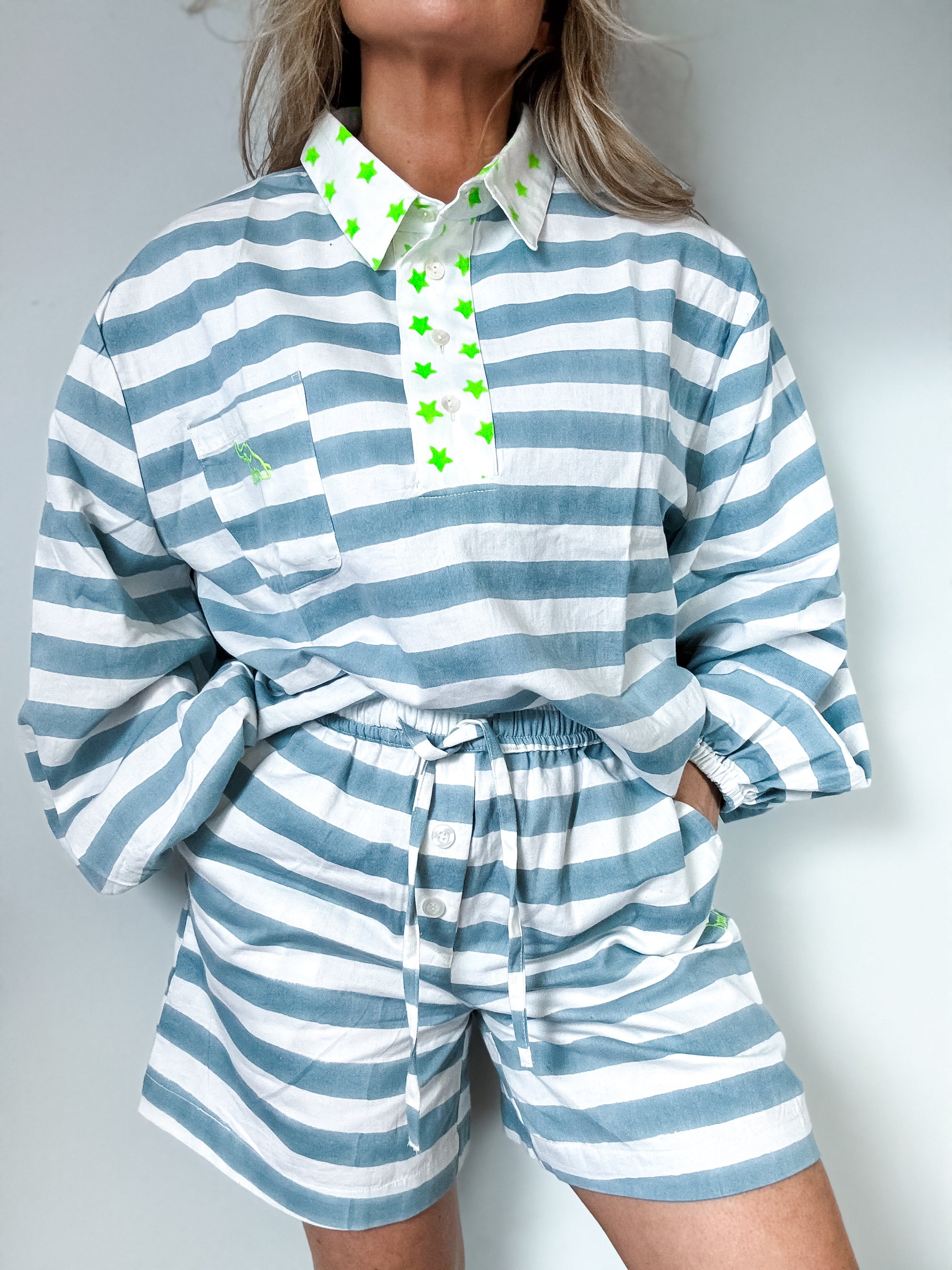 Twill Rugby Blouse | Mykonos Blue