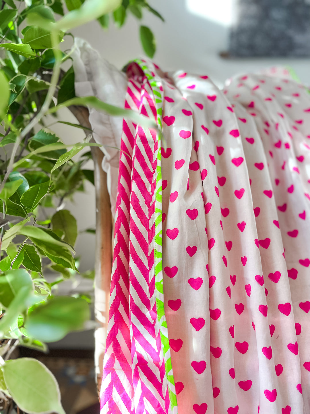 Handmade Block Print Blanket | Pink Hearts