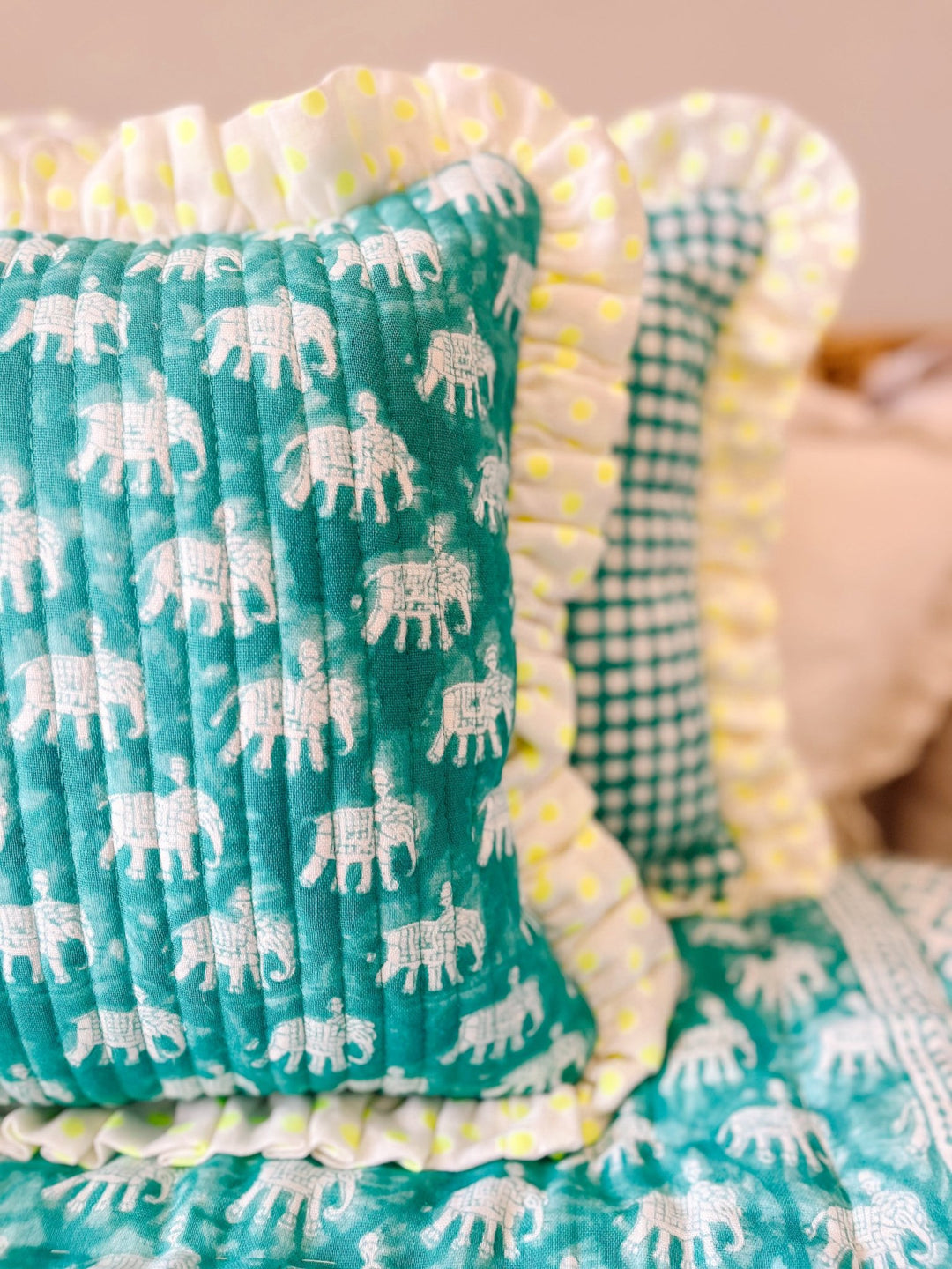 Baby Estha | Turquoise Ruffle Cushion - Bombaby