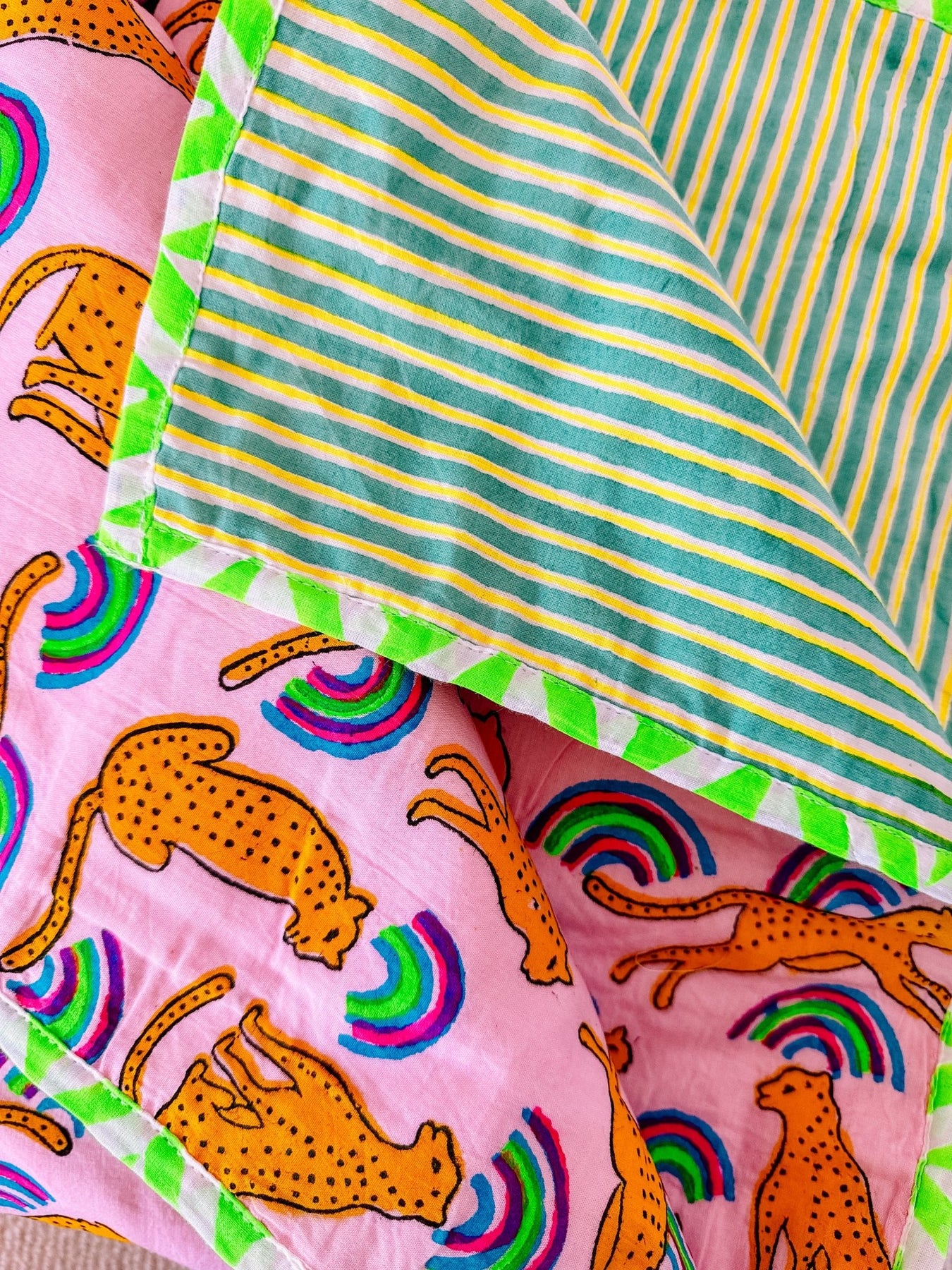 Handmade Baby Block Print Blanket Pink Leopard Bombaby Bombaby
