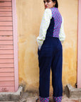 Cord Block Print Waistcoat | Midnight Navy - Bombaby