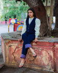 Cord Block Print Waistcoat | Midnight Navy - Bombaby