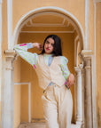 Cord Block Print Waistcoat | Pearl - Bombaby