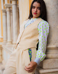 Cord Block Print Waistcoat | Pearl - Bombaby