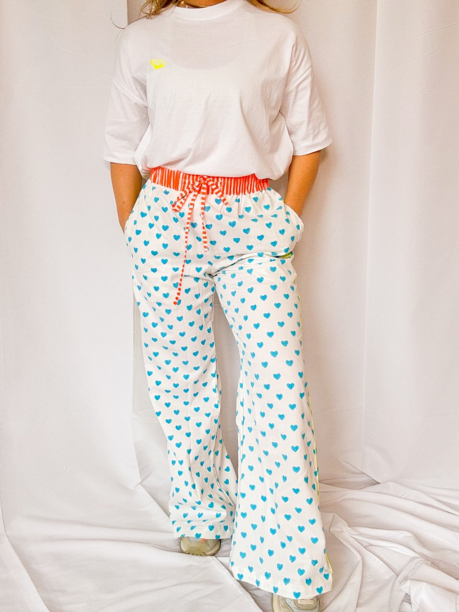 Customised Wide - Leg Pants | Malibu Blue Hearts - Bombaby