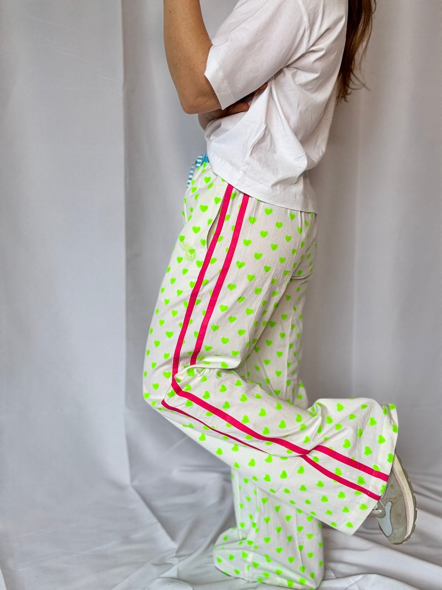 Customised Wide - Leg Pants | Neon Green Hearts - Bombaby