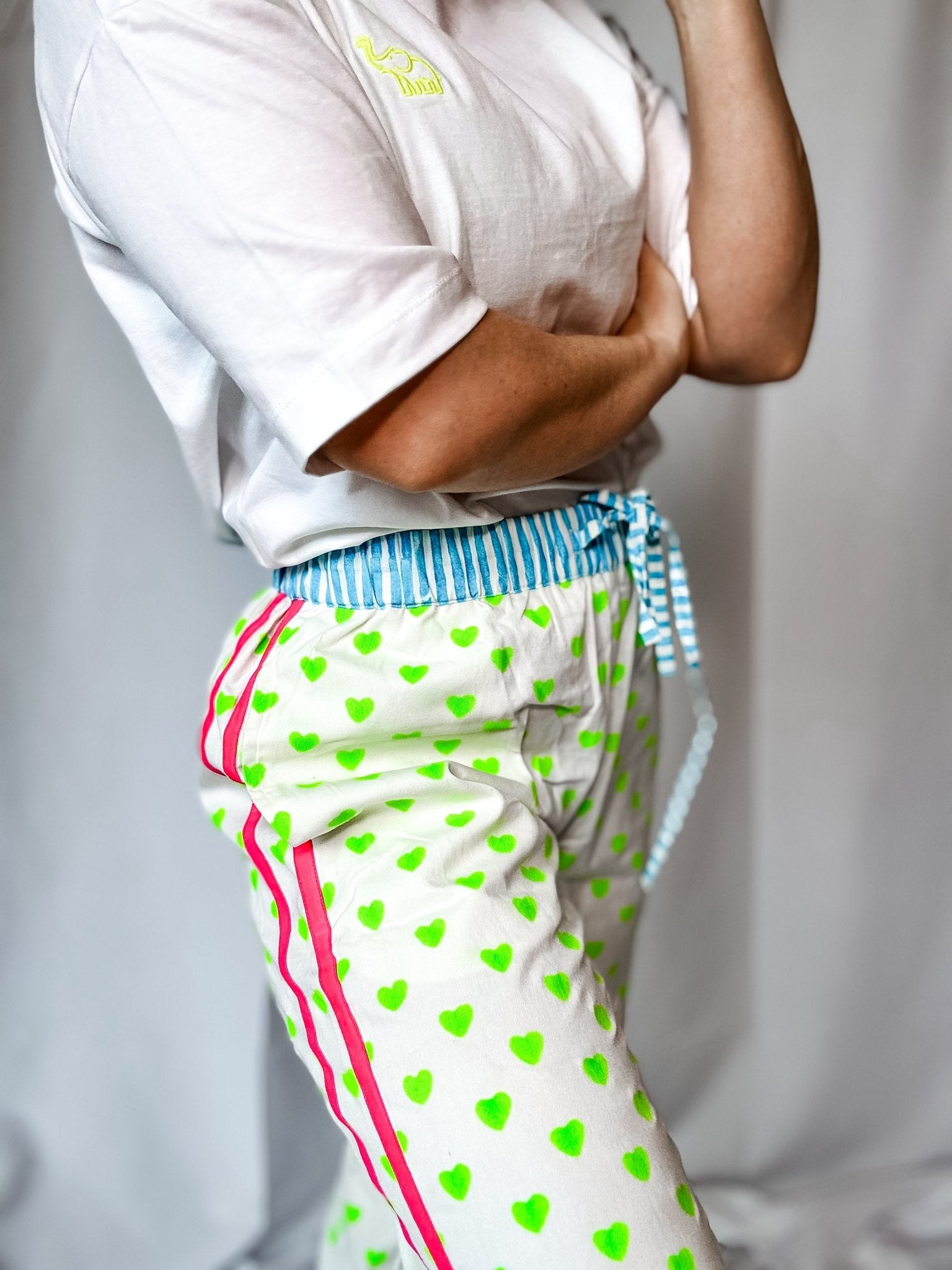 Customised Wide - Leg Pants | Neon Green Hearts - Bombaby