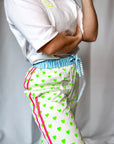 Customised Wide - Leg Pants | Neon Green Hearts - Bombaby