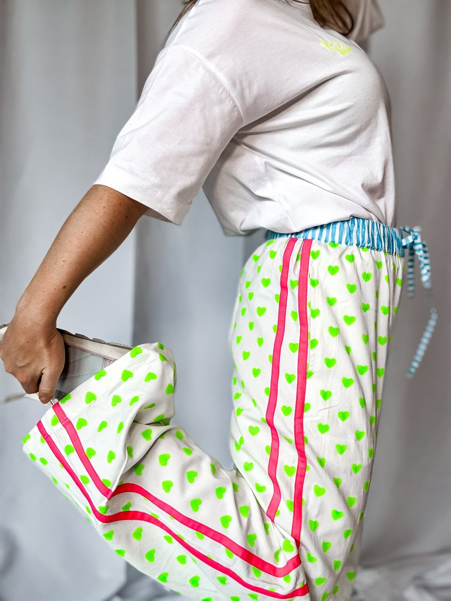 Customised Wide - Leg Pants | Neon Green Hearts - Bombaby