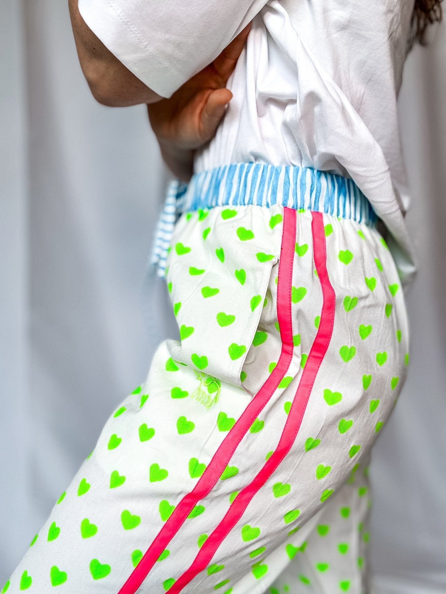 Customised Wide - Leg Pants | Neon Green Hearts - Bombaby