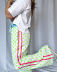 Customised Wide - Leg Pants | Neon Green Hearts - Bombaby