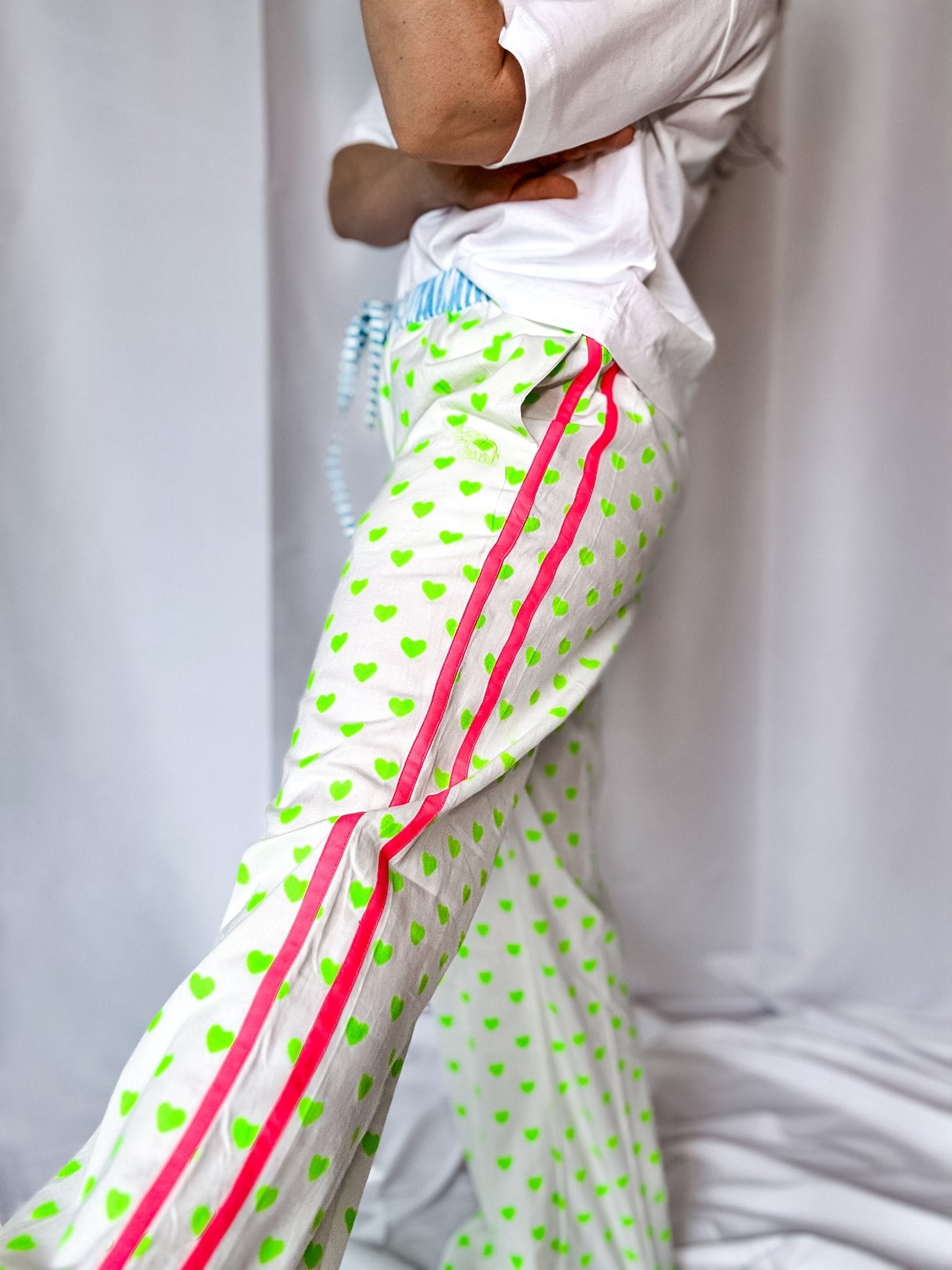 Customised Wide - Leg Pants | Neon Green Hearts - Bombaby