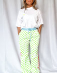 Customised Wide - Leg Pants | Neon Green Hearts - Bombaby