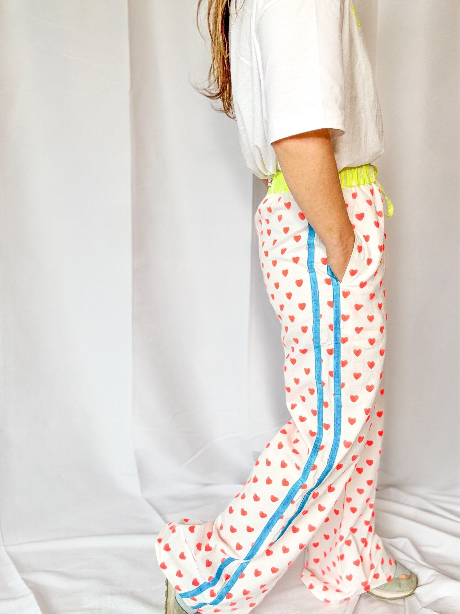 Customised Wide - Leg Pants | Neon Orange Hearts - Bombaby