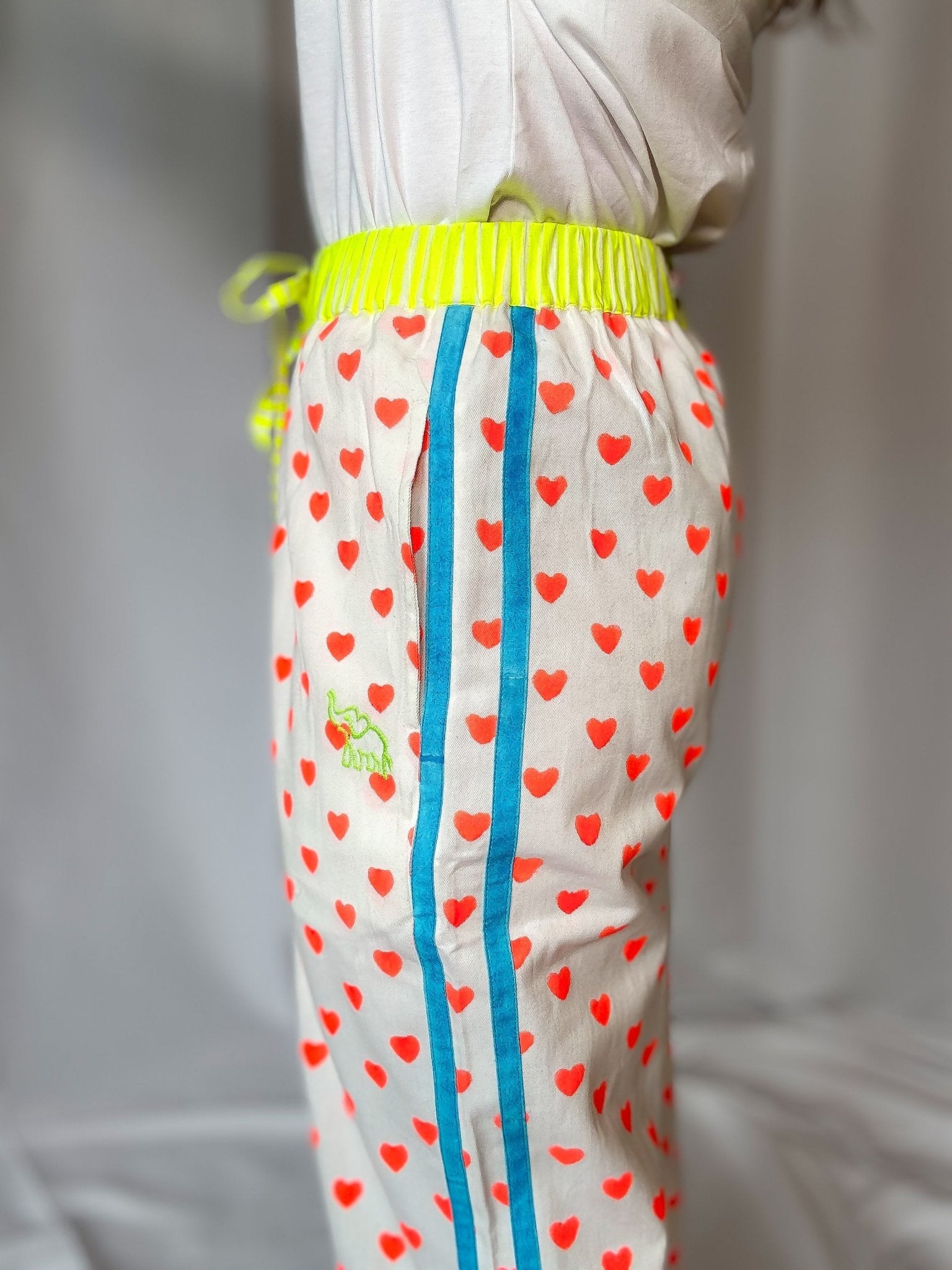 Customised Wide - Leg Pants | Neon Orange Hearts - Bombaby