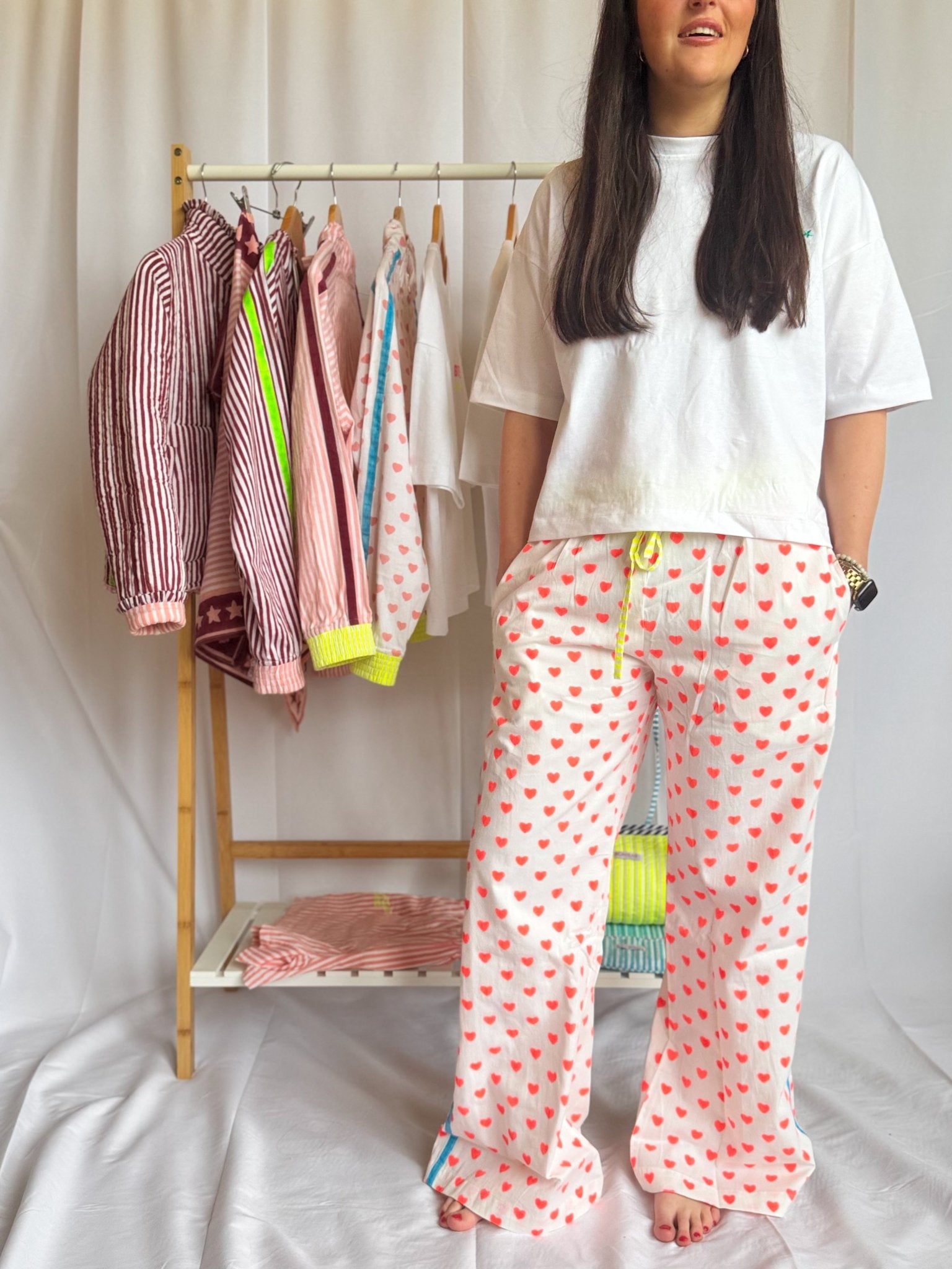 Customised Wide - Leg Pants | Neon Orange Hearts - Bombaby